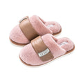 Women's furry slippers with Velcro closure, plush upper, and anti-slip PVC sole in beige
