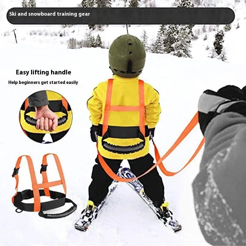 Safety rope ski training belt in red, black or orange with nylon construction and wrist, elbow, knee protection