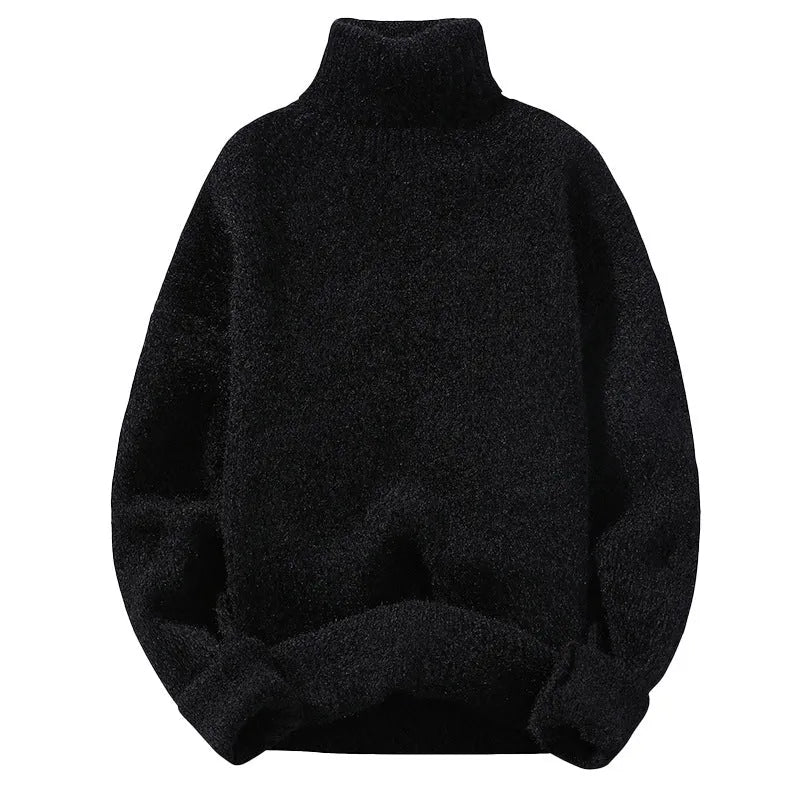 Men's slim-fit thickened polyester pullover sweater in solid colour, long sleeves, available in multiple sizes and colours