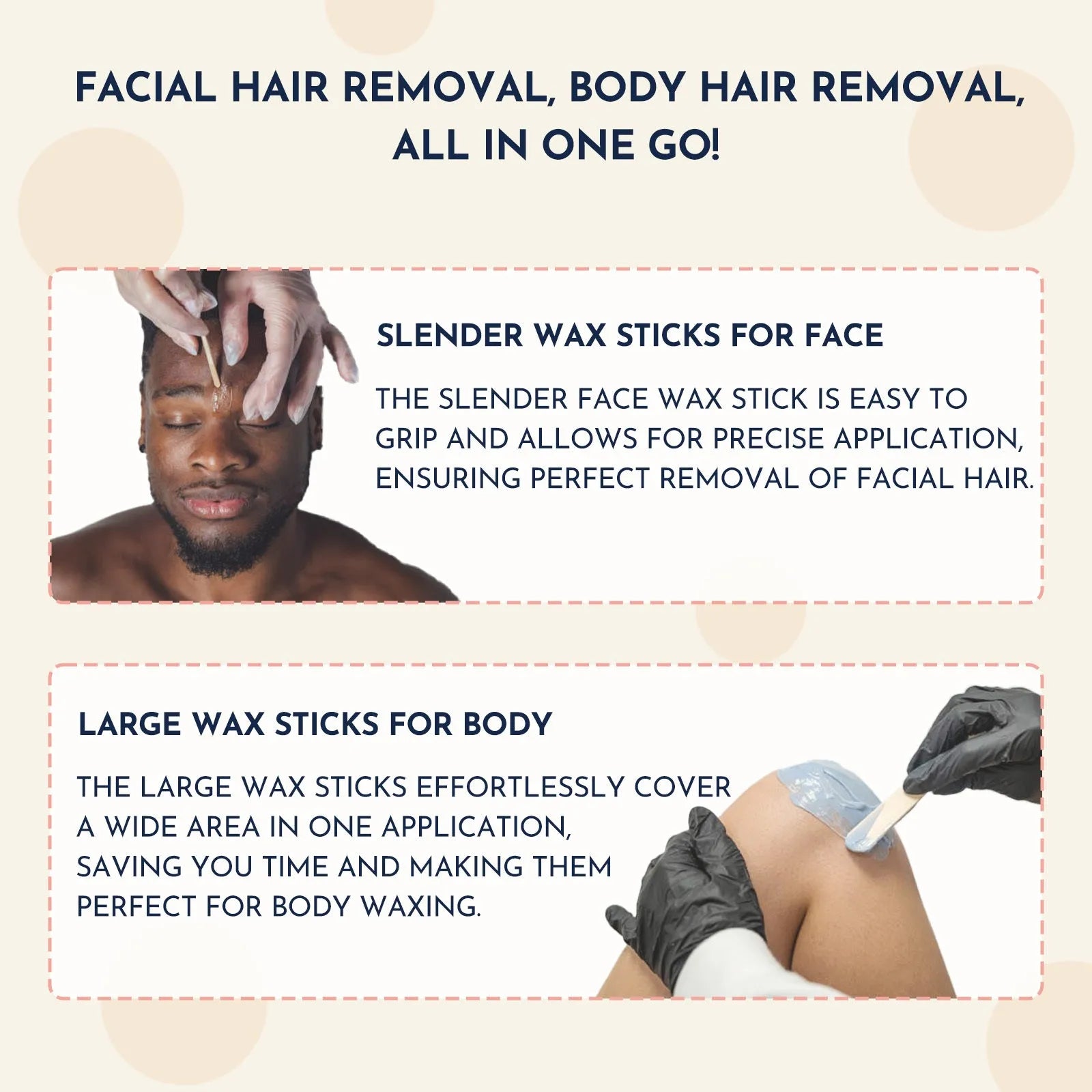 27-piece hair removal waxing kit showing wax heater, coloured wax beads, applicator sticks, and guidebook