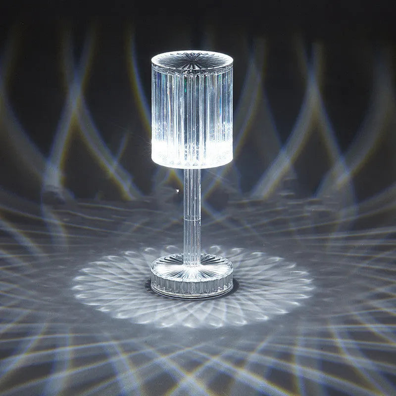 Diamond crystal glass table lamp with transparent finish for bedside, bar, or table atmosphere lighting