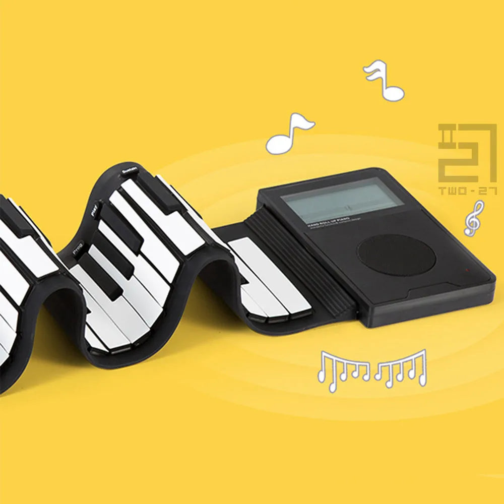 Black 88-key roll-up digital piano with USB power and 16 sound functions