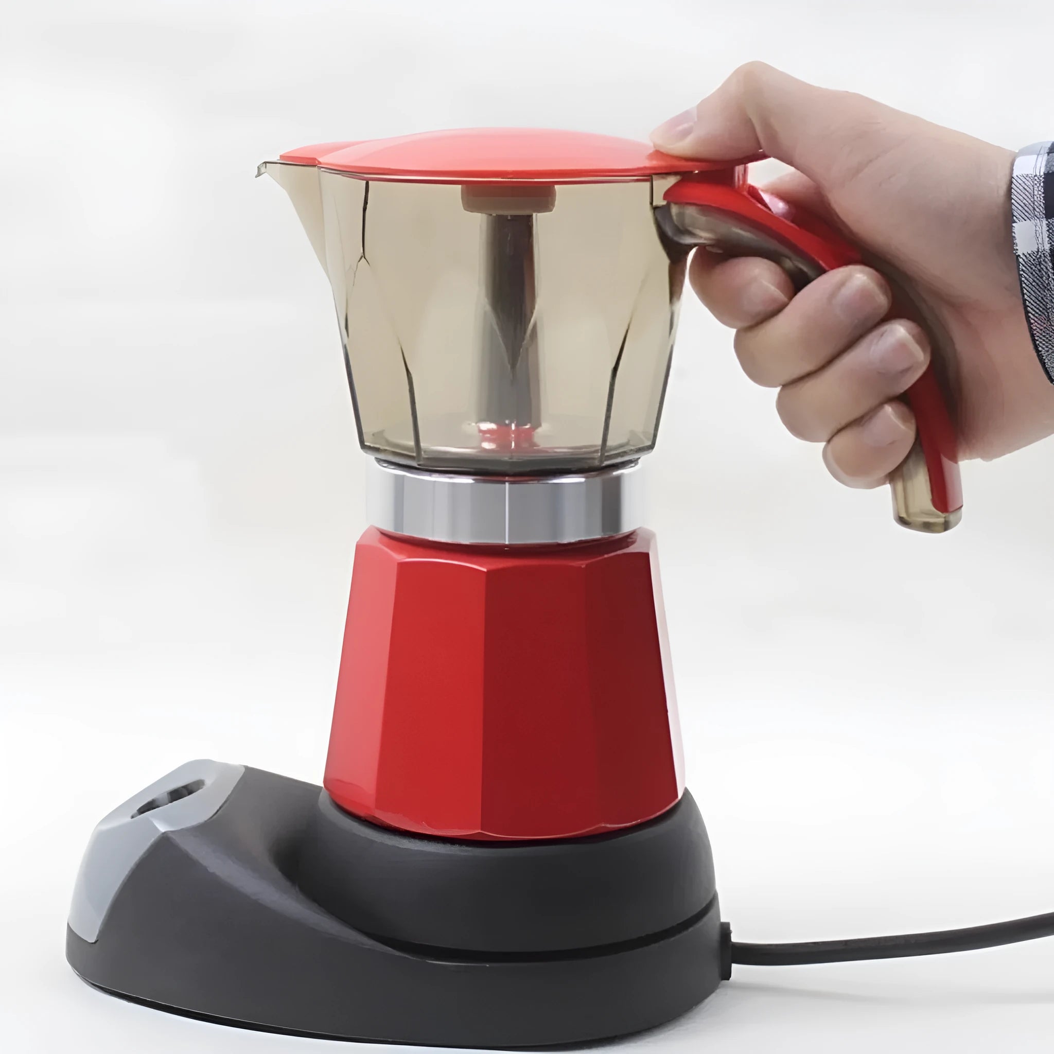 Octagonal aluminium electric moka pot coffee maker in choice of five colours