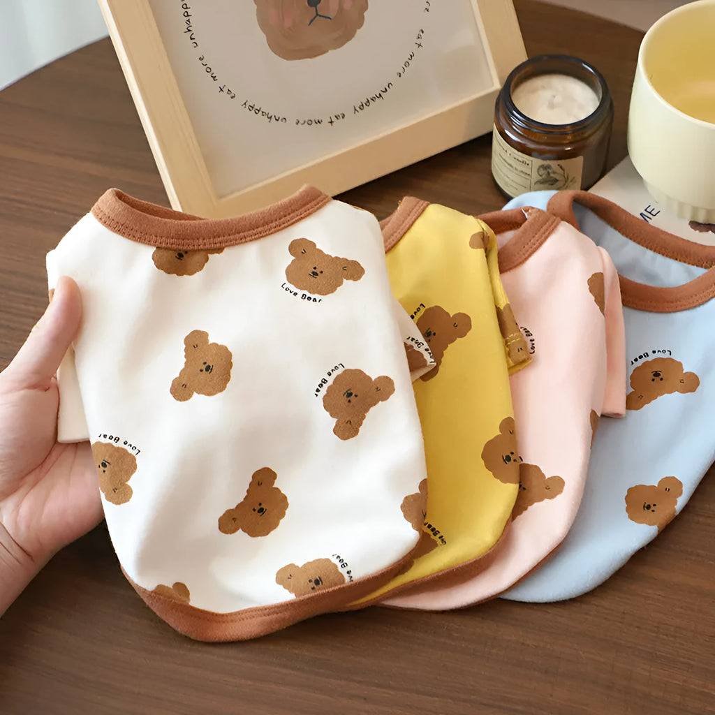Autumn anti-lint cotton pajamas for small dogs in beige colour, size medium, on a white background