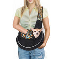 Outdoor portable crossbody pet carrier bag for dogs cats, black Oxford material, drawstring closure