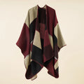 Oversized unisex plaid scarf in acrylic, 132cm wide by 155cm long, shown in a check design and colour option.