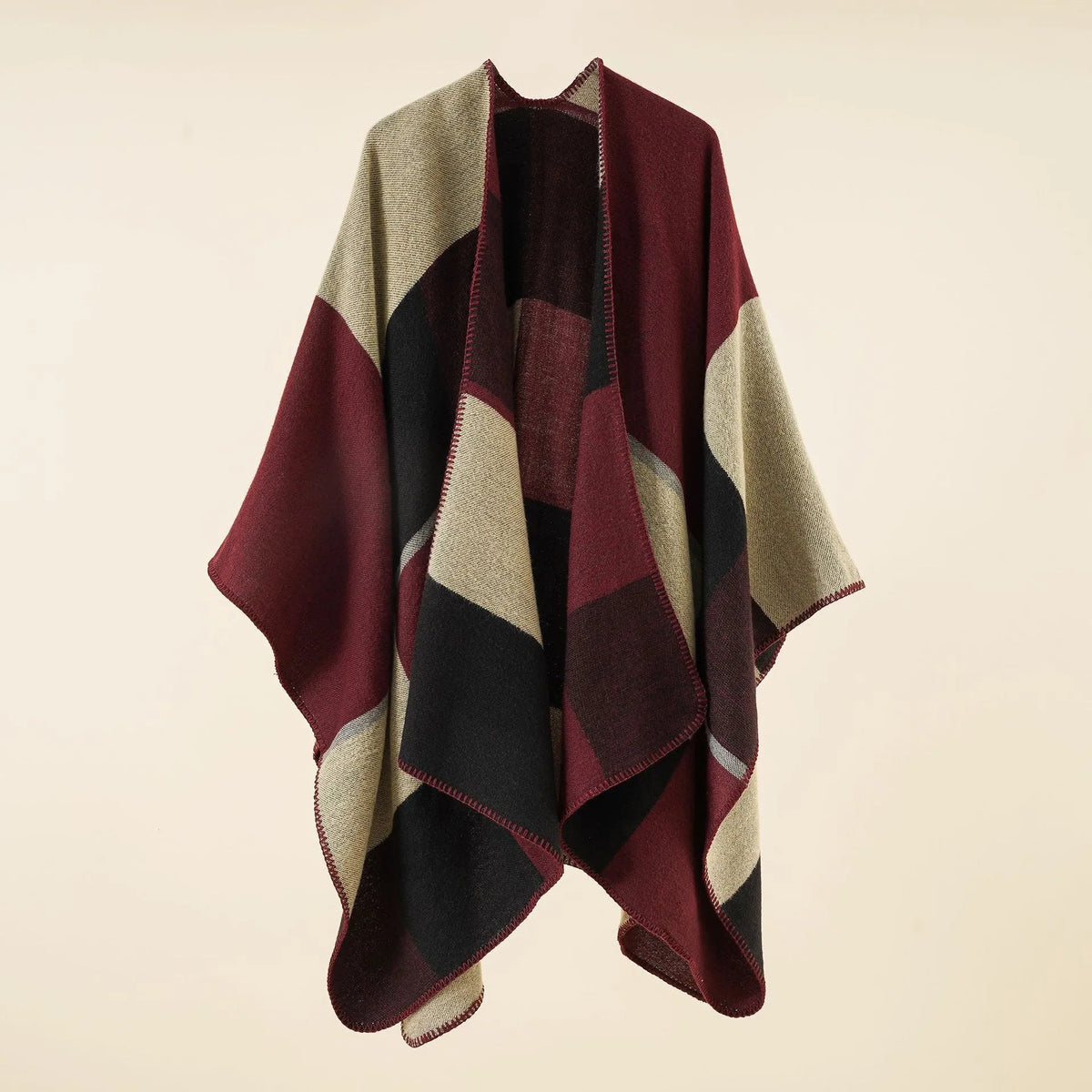 Oversized unisex plaid scarf in acrylic, 132cm wide by 155cm long, shown in a check design and colour option.