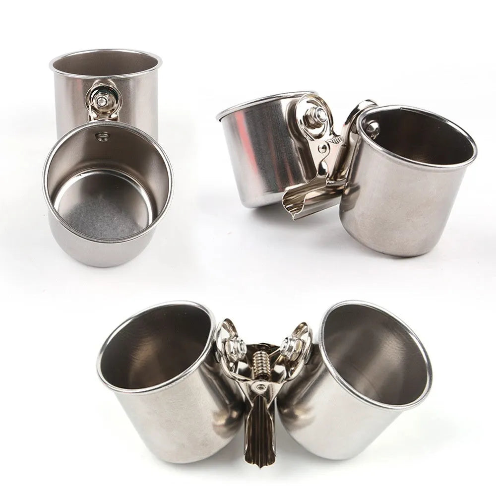 Stainless steel birdcage outdoor feeder in natural metal colour, shown in three size options.
