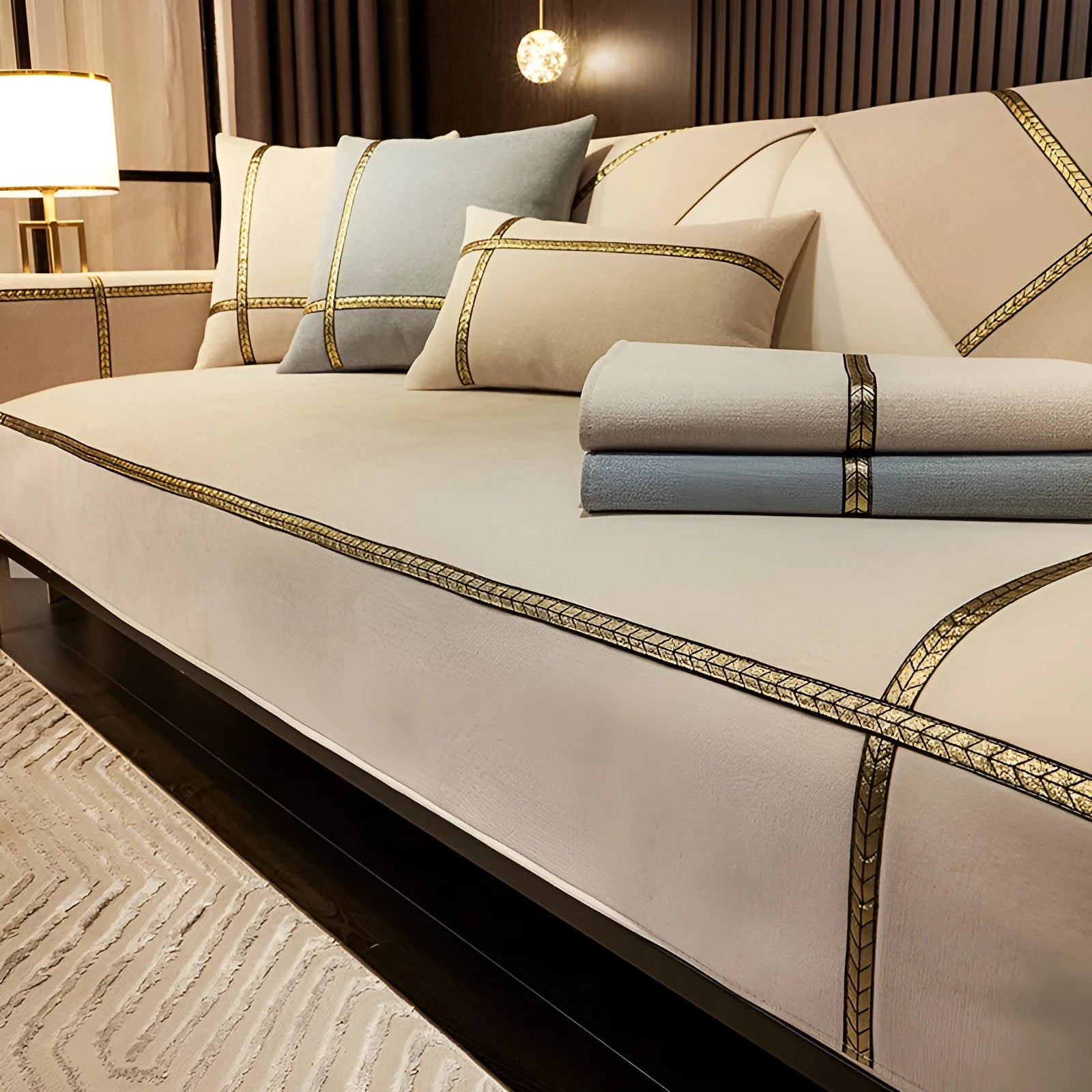 Universal modern simple non-slip sofa cushion cover in solid chenille fabric, beige colour, 70x70cm size