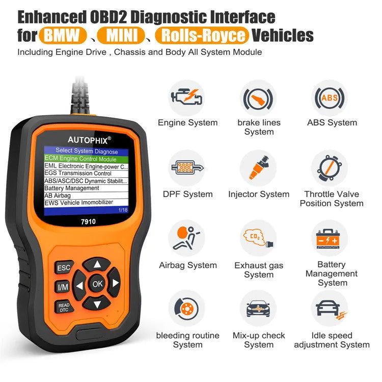 Autophix 7910 BMW diagnostic scanner OBD2 tool for engine fault reading and maintenance resets