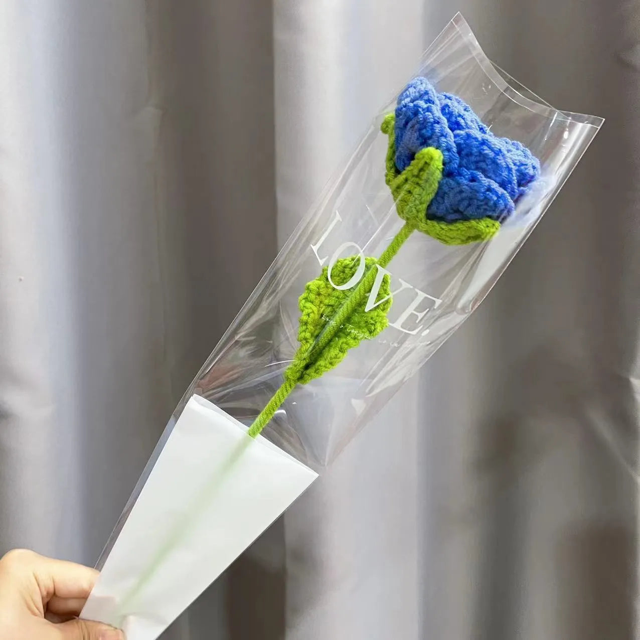 Gradient blue wool weaving silk rose bouquet artificial flower decorative piece