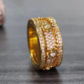 Unisex alloy ring with gypsophila inlaid diamond gear rotating design, white gold finish, size 10