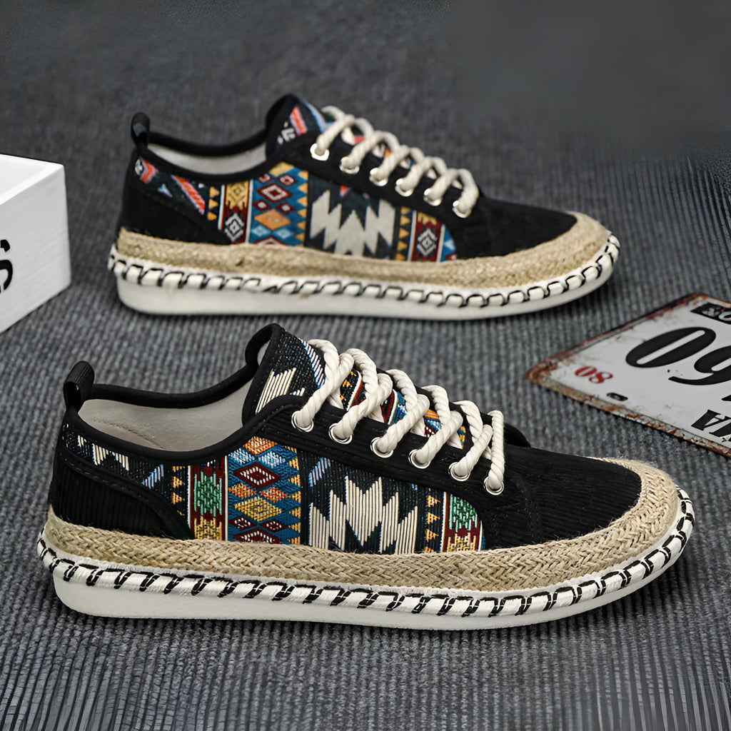 Men's casual summer shoes in breathable cloth with round toe, black and beige colour options