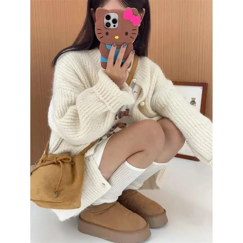Brown suede crossbody shoulder bag with retro sewing line detail for daily matching