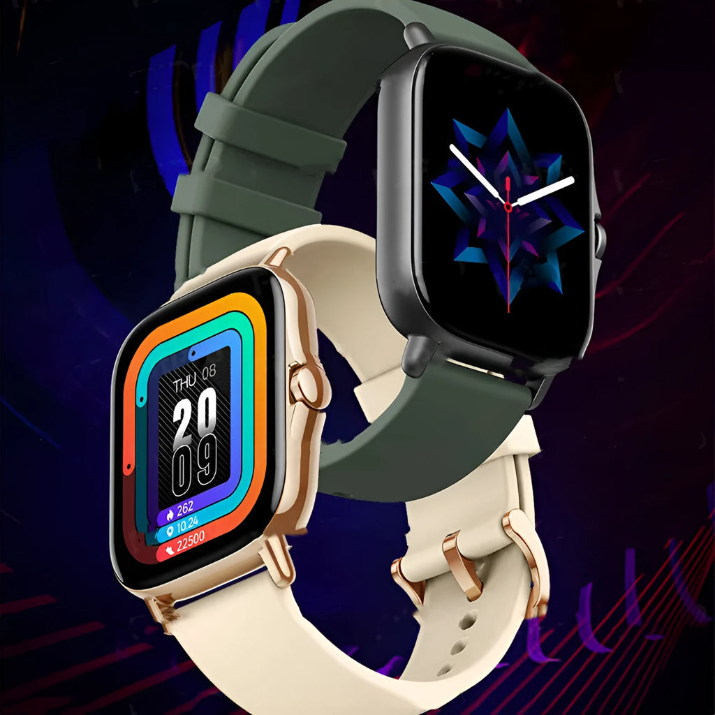 GT20 smart watch with alloy case and silicone band showing heart rate monitoring on 1.75-inch screen