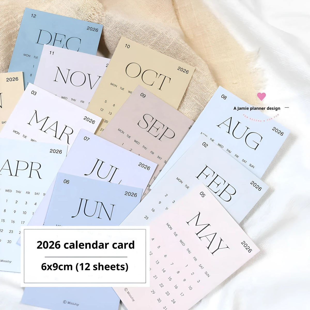2026 monthly calendar card set with calendar fold in basic packaging, colour option 2026 Monthly Calendar Card