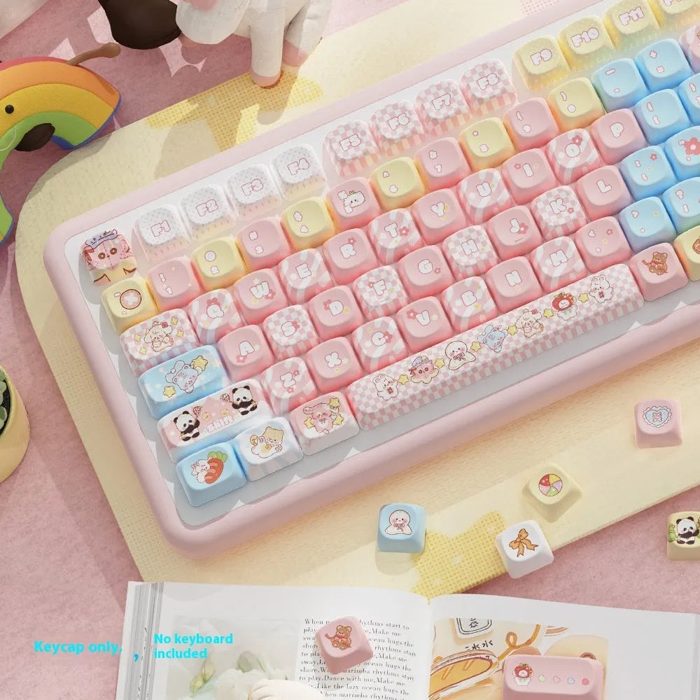 Clip Doll mechanical keyboard keycaps set with colourful sublimation printed designs in boxed presentation