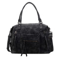 Retro textured women's large-capacity messenger bag in black with stitching detail, 36x25x13cm PU crossbody bag.