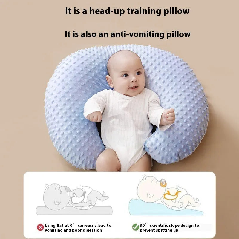 Nursing pillow with removable cover in pink, yellow, grey or light blue for breastfeeding support