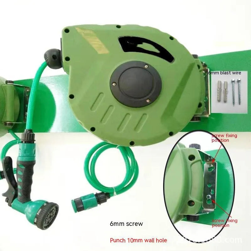 Automatic retractable hose reel with 10-metre PVC pipe for car washing and garden watering applications