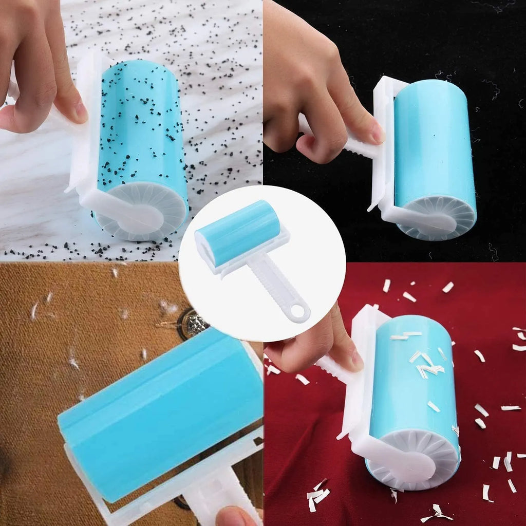 Blue green pink yellow washable reusable lint roller with cover for pet hair removal