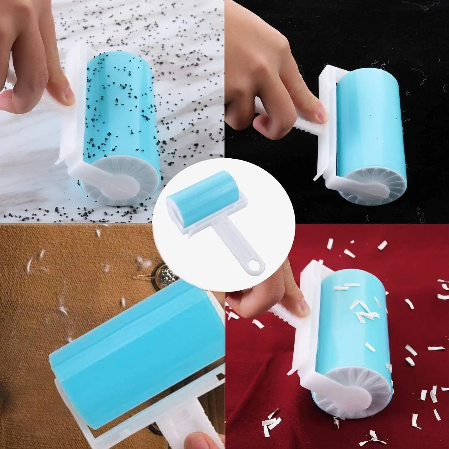 Blue green pink yellow washable reusable lint roller with cover for pet hair removal