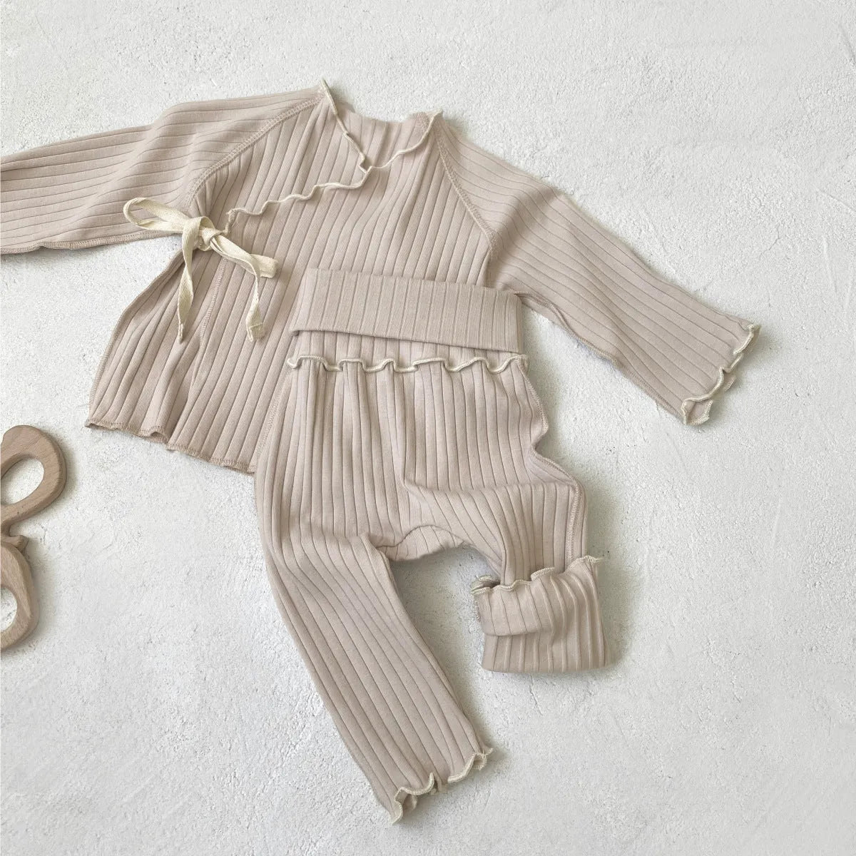 Cotton sunken stripe fungus long sleeve gown and trousers pyjama suit for unisex sleepwear