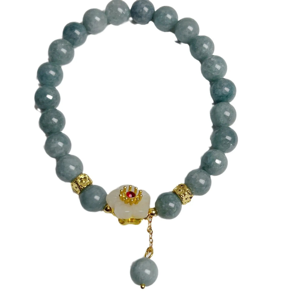 Women's personalised jade bracelet with adjustable cord in retro style design