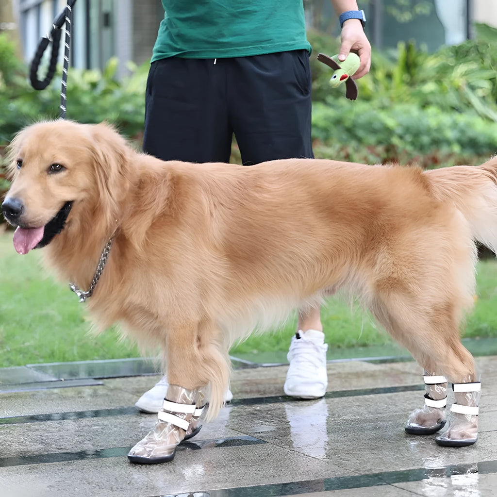 Waterproof black PVC pet shoes for large dogs with non-slip sole for outdoor rain walks