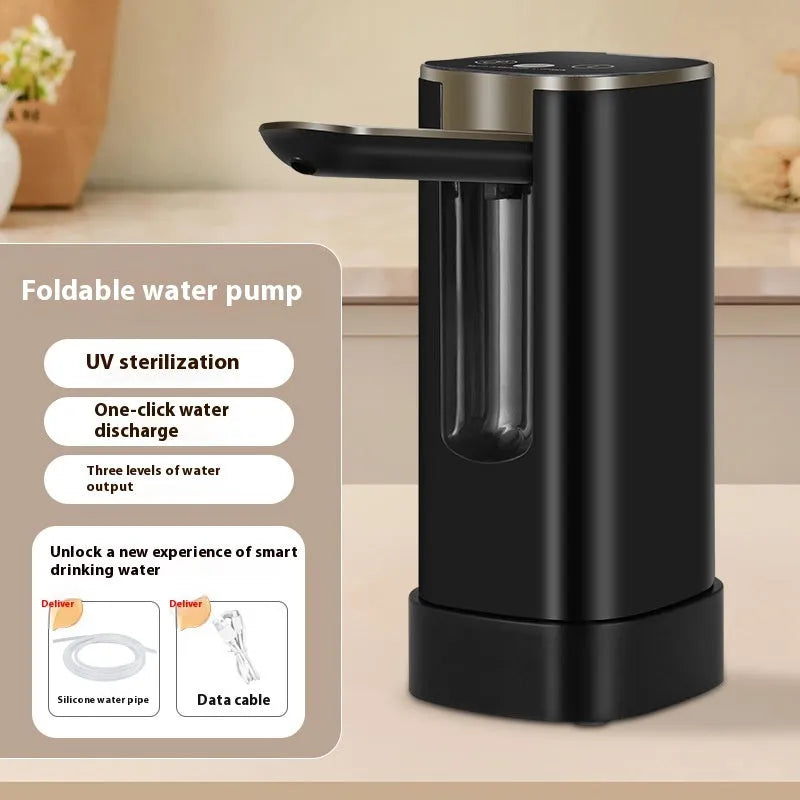 White ABS plastic folding water pump with LCD screen and silicone tube for bucket water dispensing