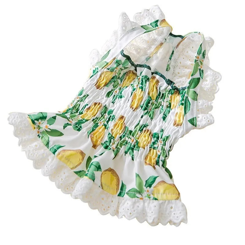 Rock yellow lemon polyester dog dress with breathable straps for small to medium dogs