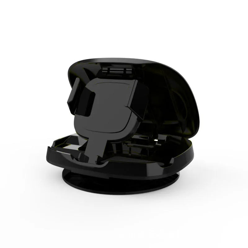 Black rotating car phone mount with suction cup windscreen attachment showing 360-degree adjustment capability