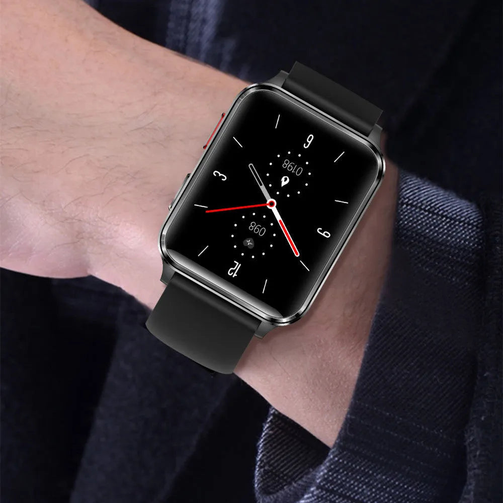 Multi-sport smartwatch with 1.7-inch tempered glass screen and silicone wristband