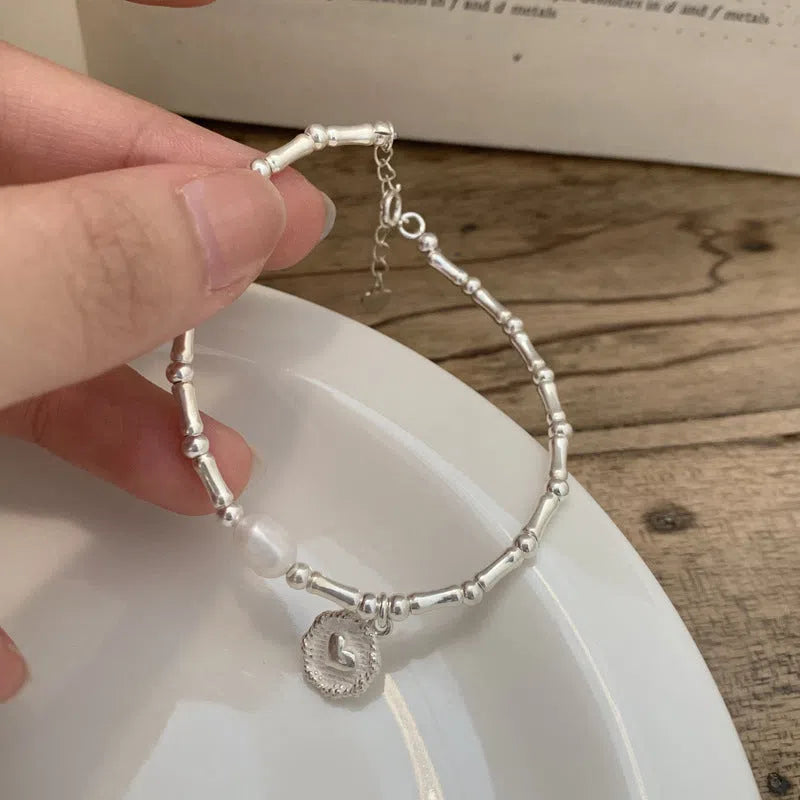 925 sterling silver heart bracelet for women with French retro bamboo joint design in silver colour