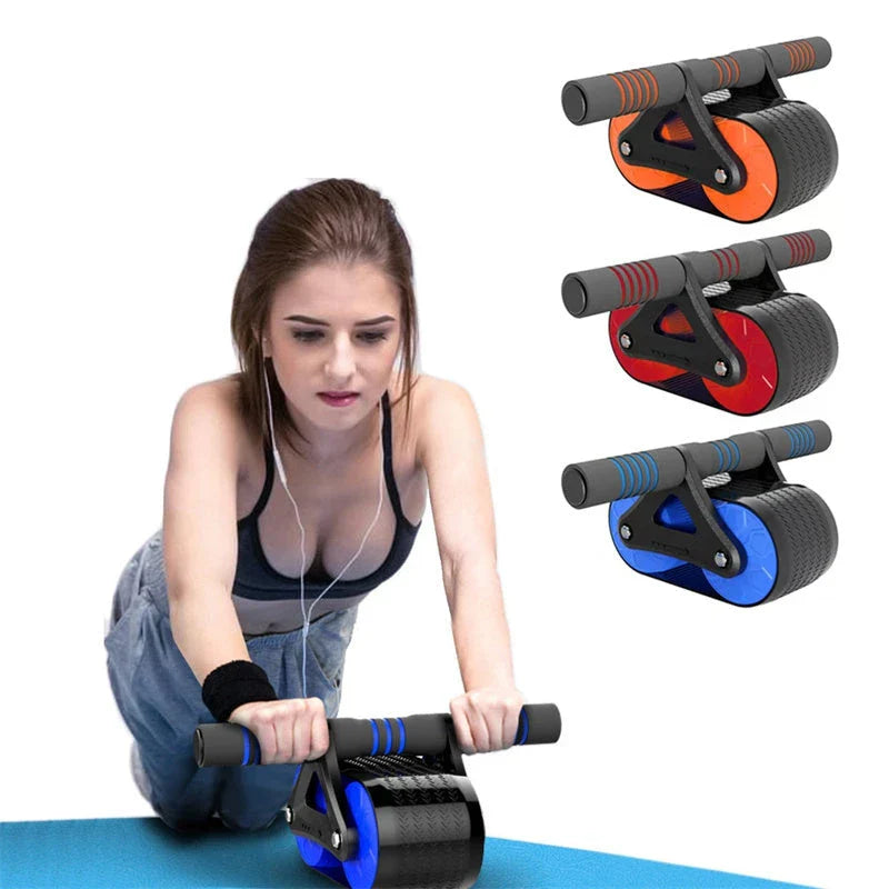 Premium Abdominal Workout Roller with Dual Wheels, Comfortable Grip, and Automatic Rebound Action for Core Strengthening and Fitness Training