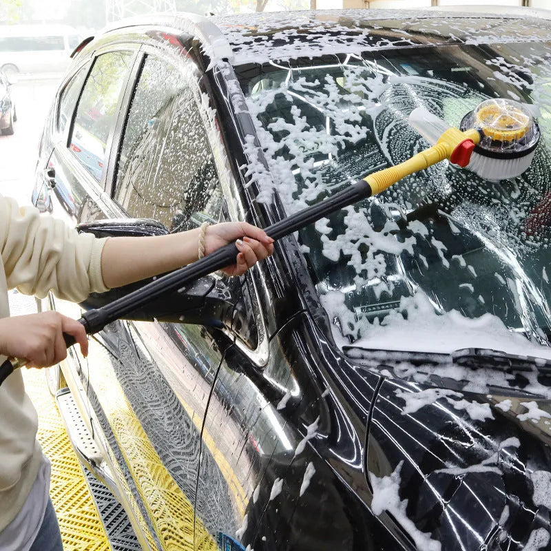 Yellow car wash mop cleaning tool with chenille brush head and three-gear hydraulic control