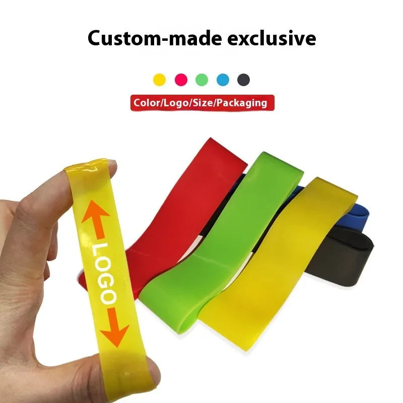Five latex thumb stretch braces in a set, each measuring 16 cm by 2 cm, for hand muscle development