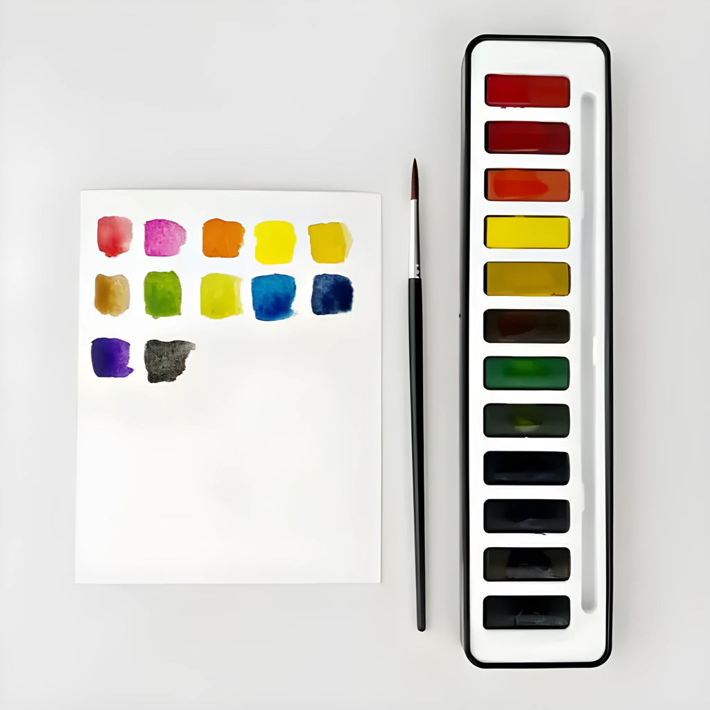 Portable household natural pigment paint box with twelve colour palette in fashionable style