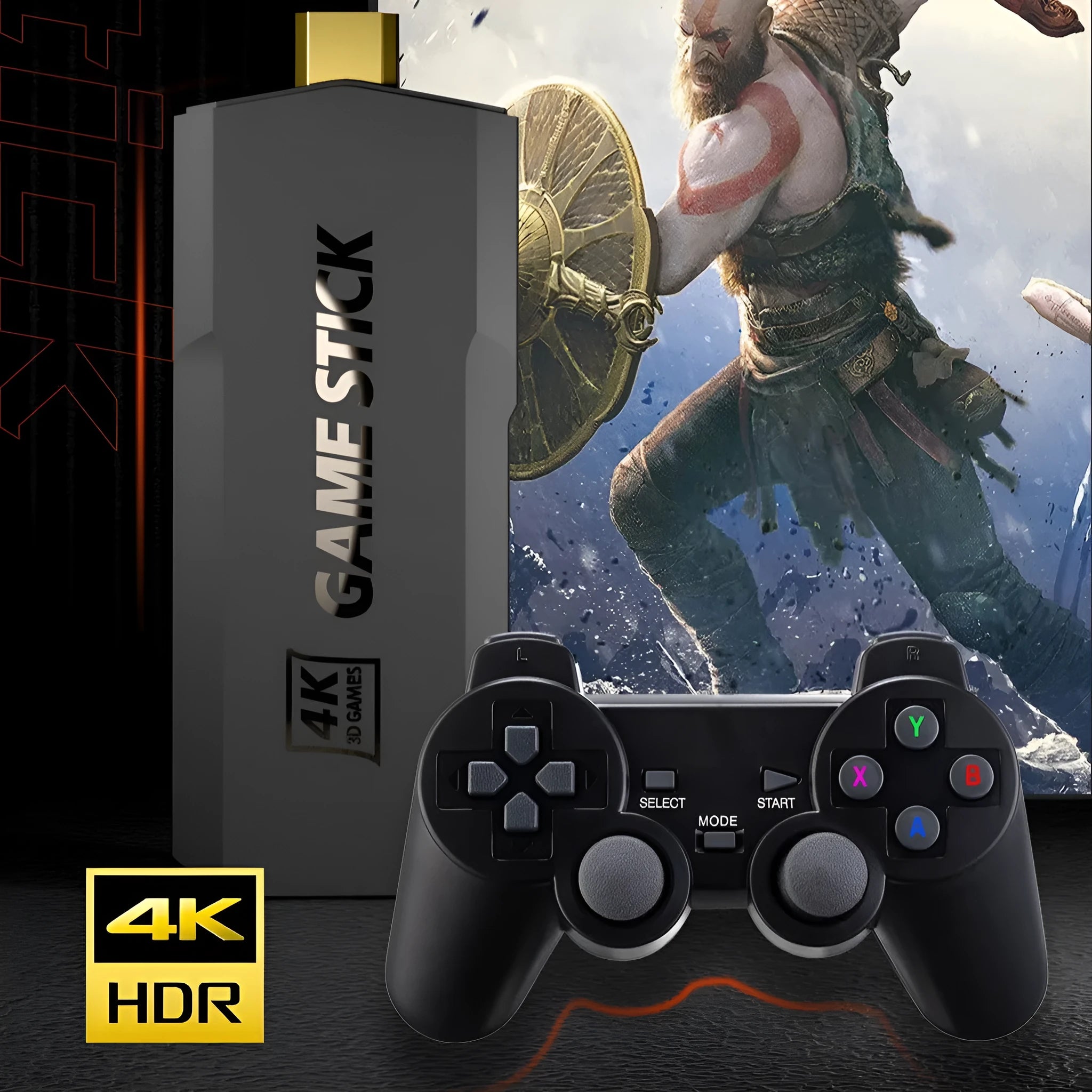 HD wireless 4K game console with HDMI connectivity and portable design next to included accessories