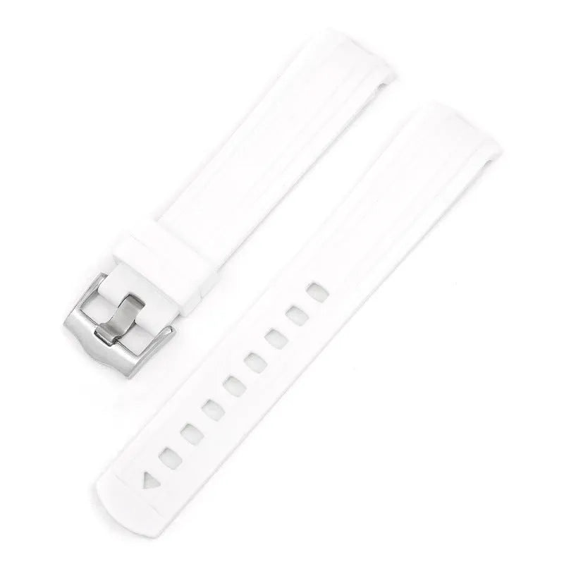 20mm wide watch strap in multiple colours featuring a silver-toned buckle.