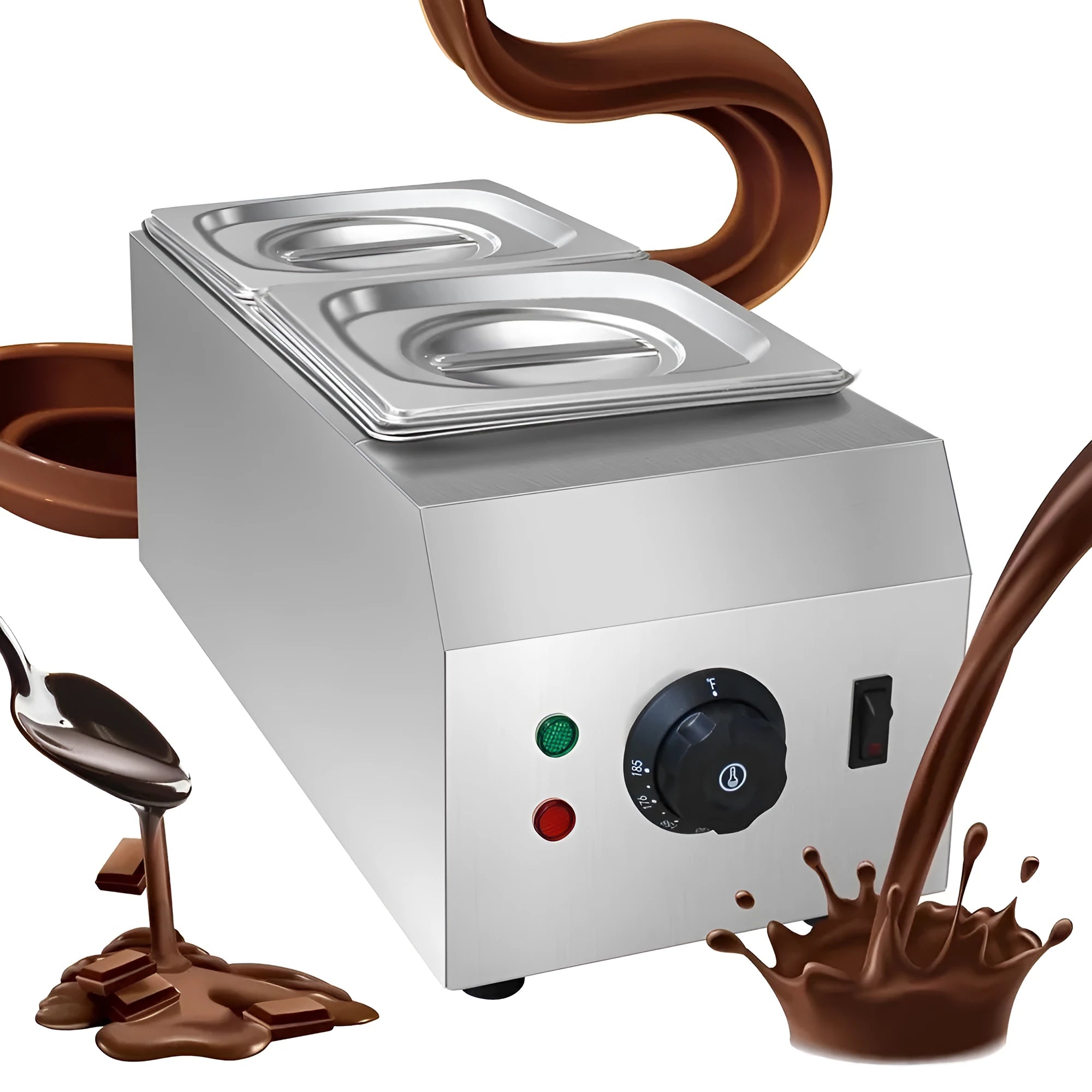 Commercial electric chocolate melting machine with double pot construction and temperature control display