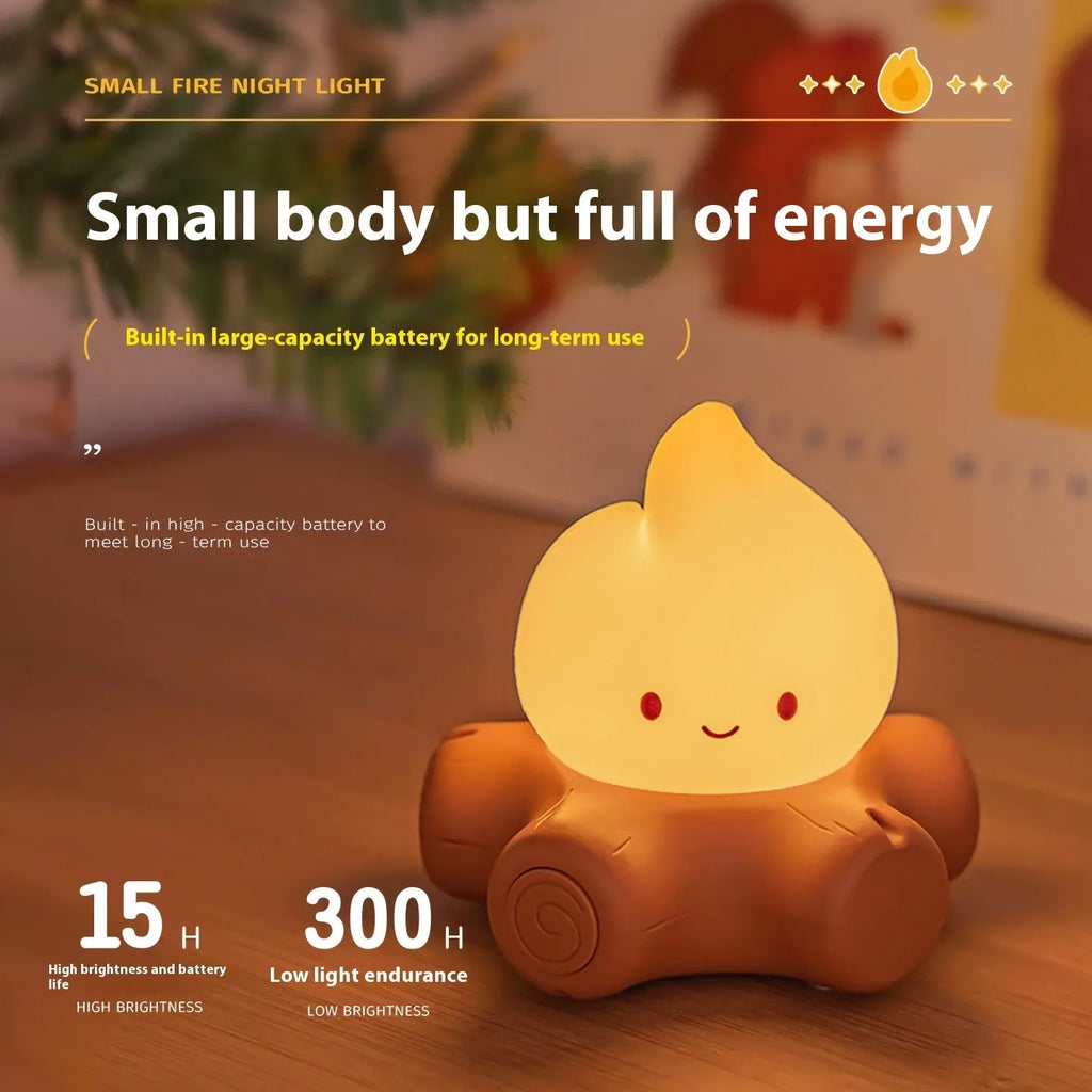 Small cartoon fire pile silicone night lamp with ABS shade showing yellow illumination
