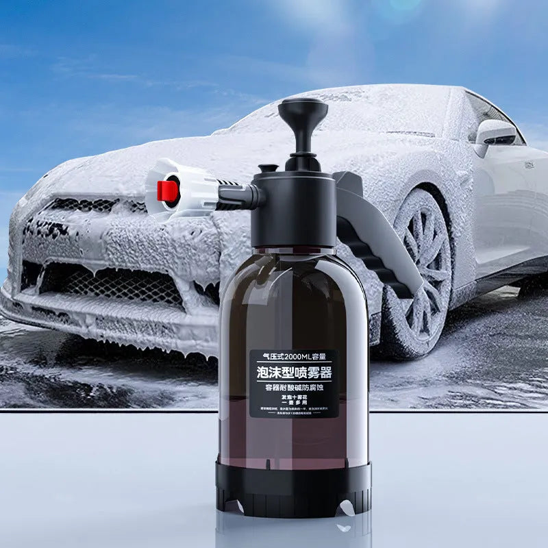 Black hand-held 2L foam watering can spray bottle with two nozzles for car washing and plant watering