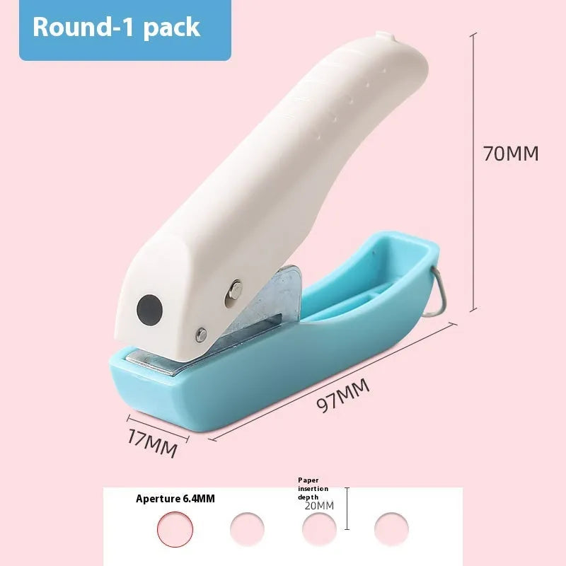 Small manual embossing punch machine for paper crafts showing Love, Star, and round pattern heads.
