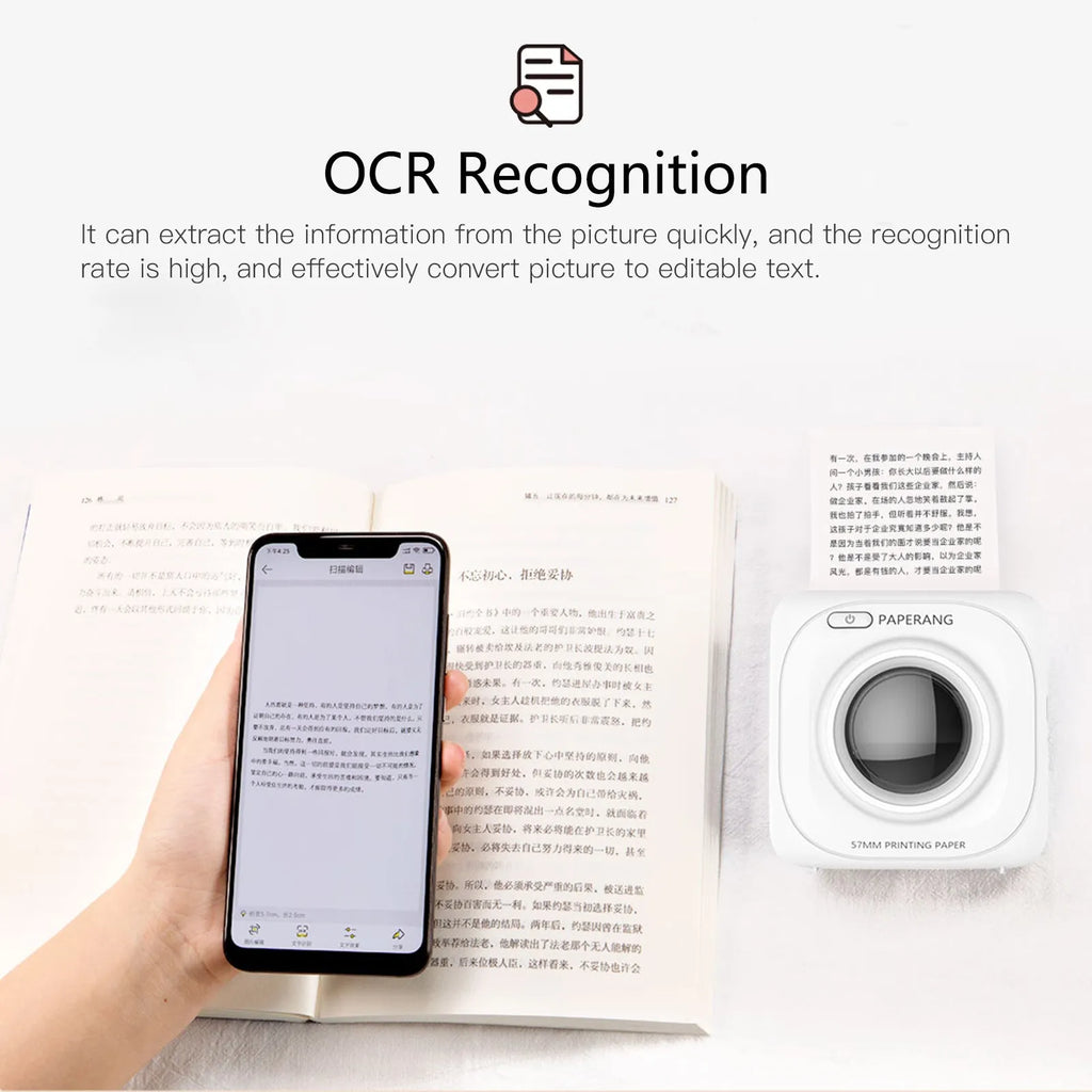 White pocket Bluetooth thermal label printer with USB charging, for home office labelling