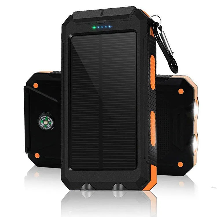 Solar power bank 8000mAh with compass and dual USB output in black colour