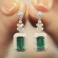 Green square bright zircon earrings with copper flower and geometric drop design for formal wear