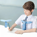 Student anti-myopia seated posture orthosis in silicone and ABS, blue or pink, card table and desktop model