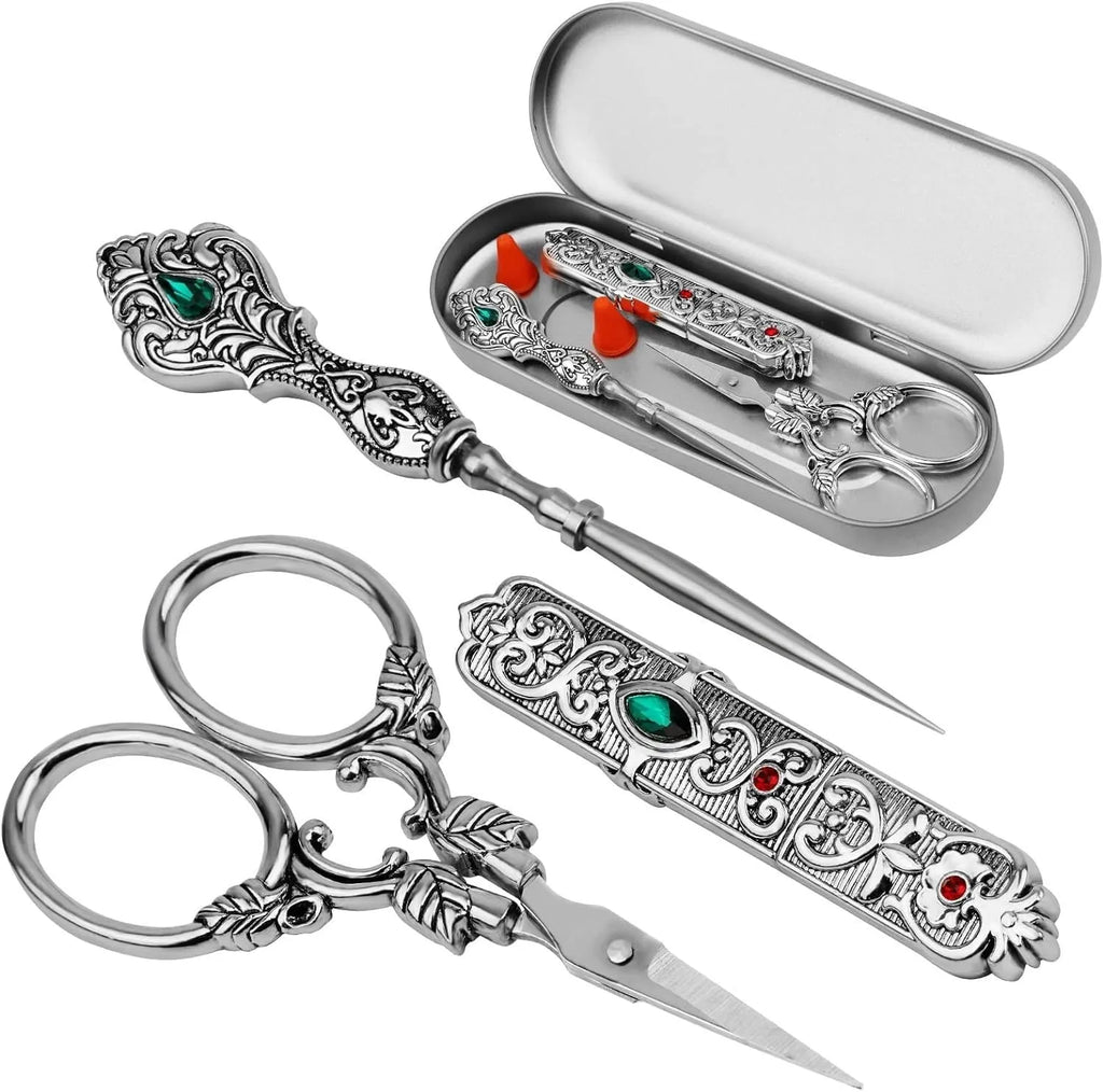 Retro walking in the waves sewing tool set boxed with stainless steel scissors and awl in gold
