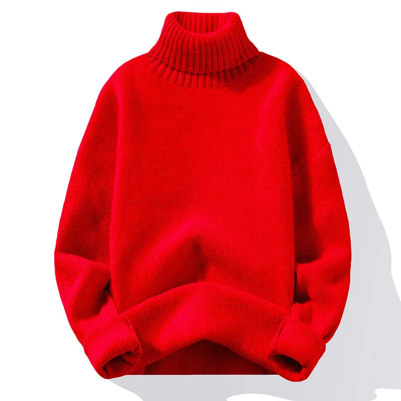 Men's slim-fit thickened polyester pullover sweater in solid colour, long sleeves, available in multiple sizes and colours